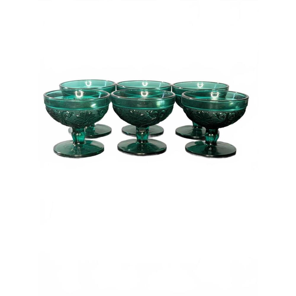 Set of 6 Vintage Green Glass Goblets